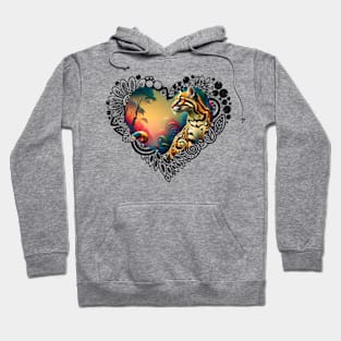 Exotic Ocelot in fantasy jungle, black lace heart Hoodie